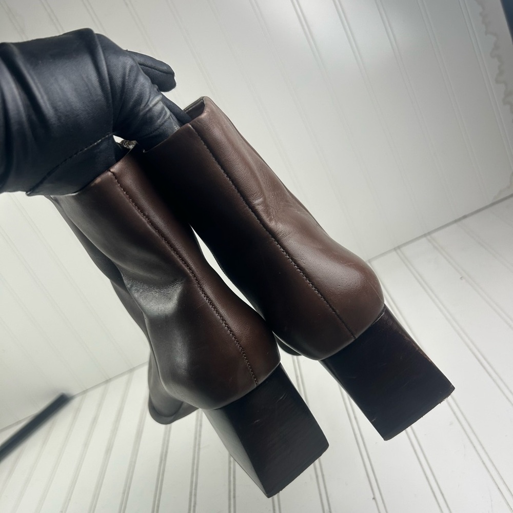Gianni Bini Holy-Grail Brown Leather Block Heel Booties Womenโs Size 10M $140 - Picture 12 of 14